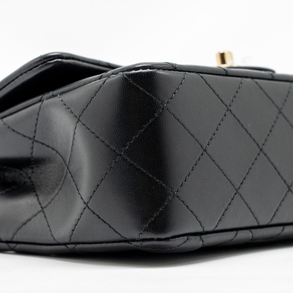 CHANEL MINI RECTANGULAR FLAP BAG LAMBSKIN BLACK LGHW (MICROCHIP)