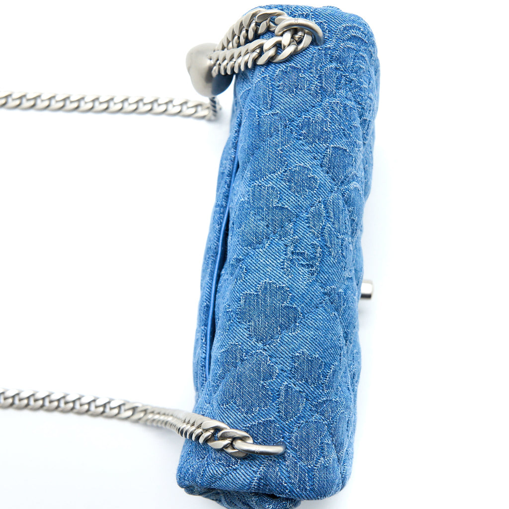 CHANEL COCO LOVE FLAP BAG CAMELLIA DENIM BLUE SHW (MICROCHIP)