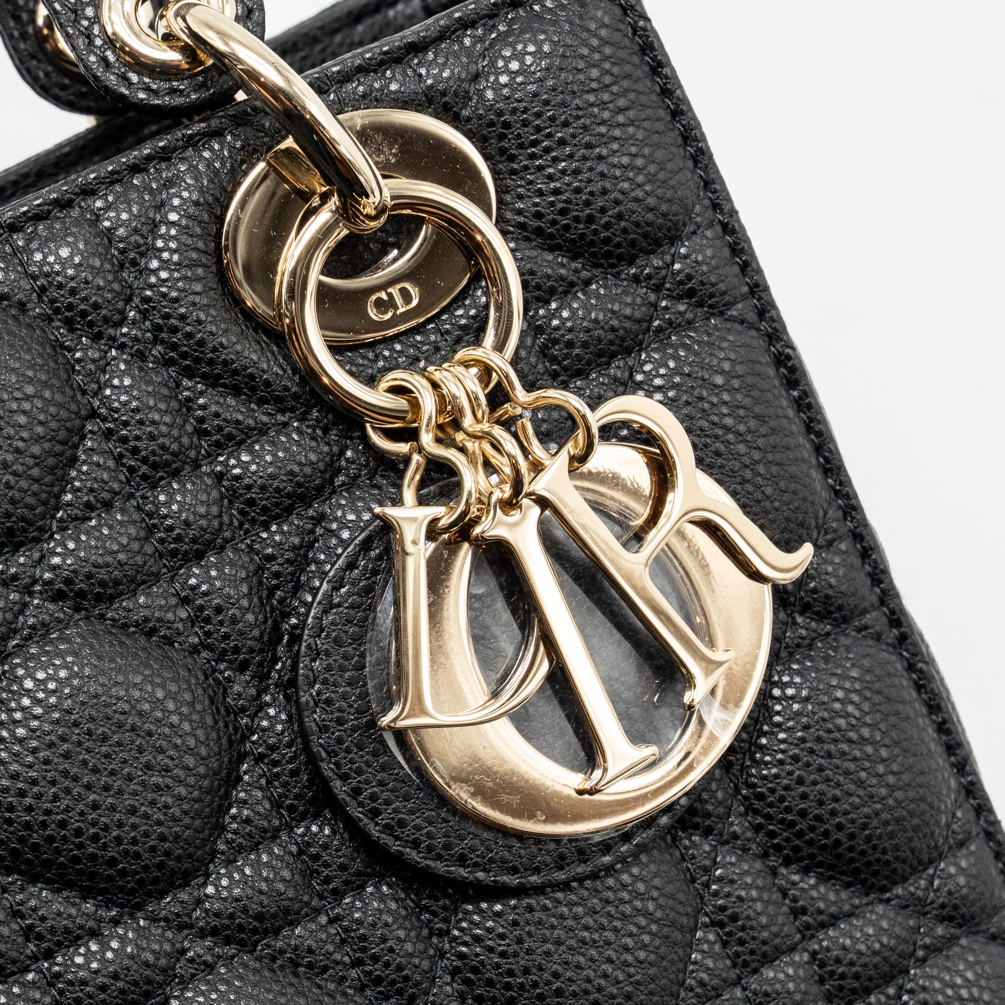 DIOR SMALL LADY DIOR BAG GRAINED CANNAGE CALFSKIN BLACK LGHW