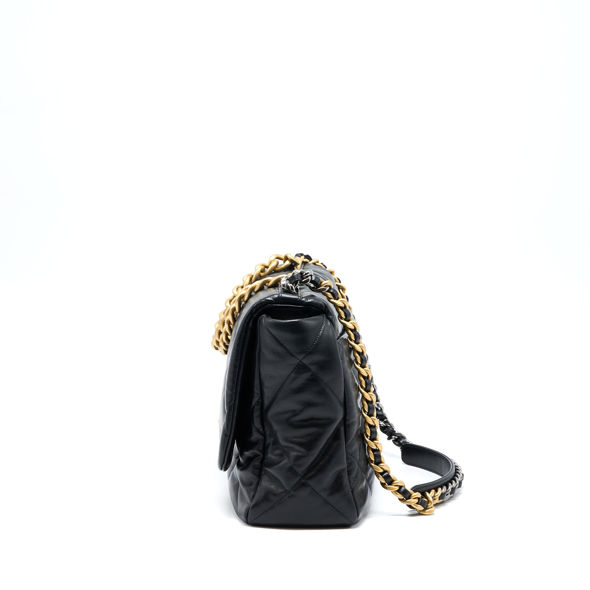 CHANEL MAXI 19 BAG GOATSKIN BLACK MULTICOLOUR HARDWARE