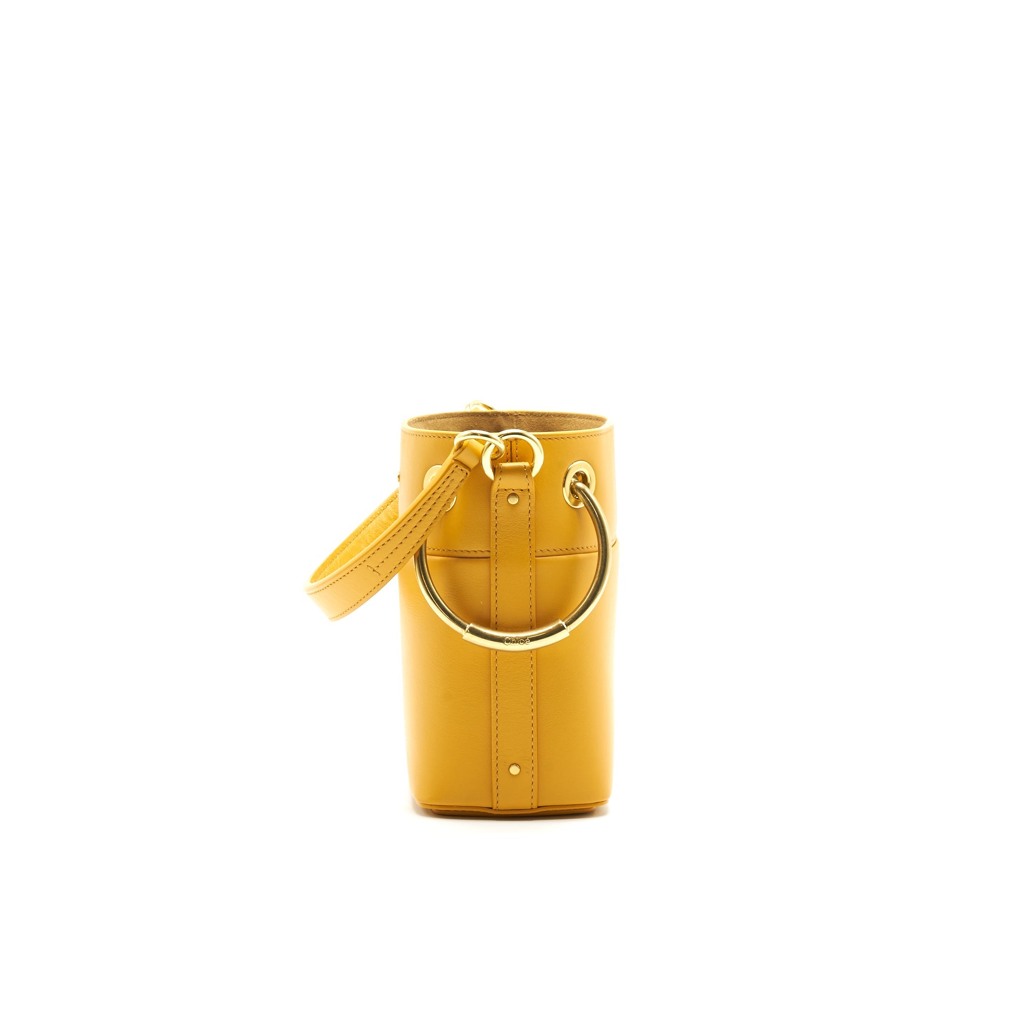 CHLOE ROY MINI LEATHER BUCKET BAG BURNING CAMEL