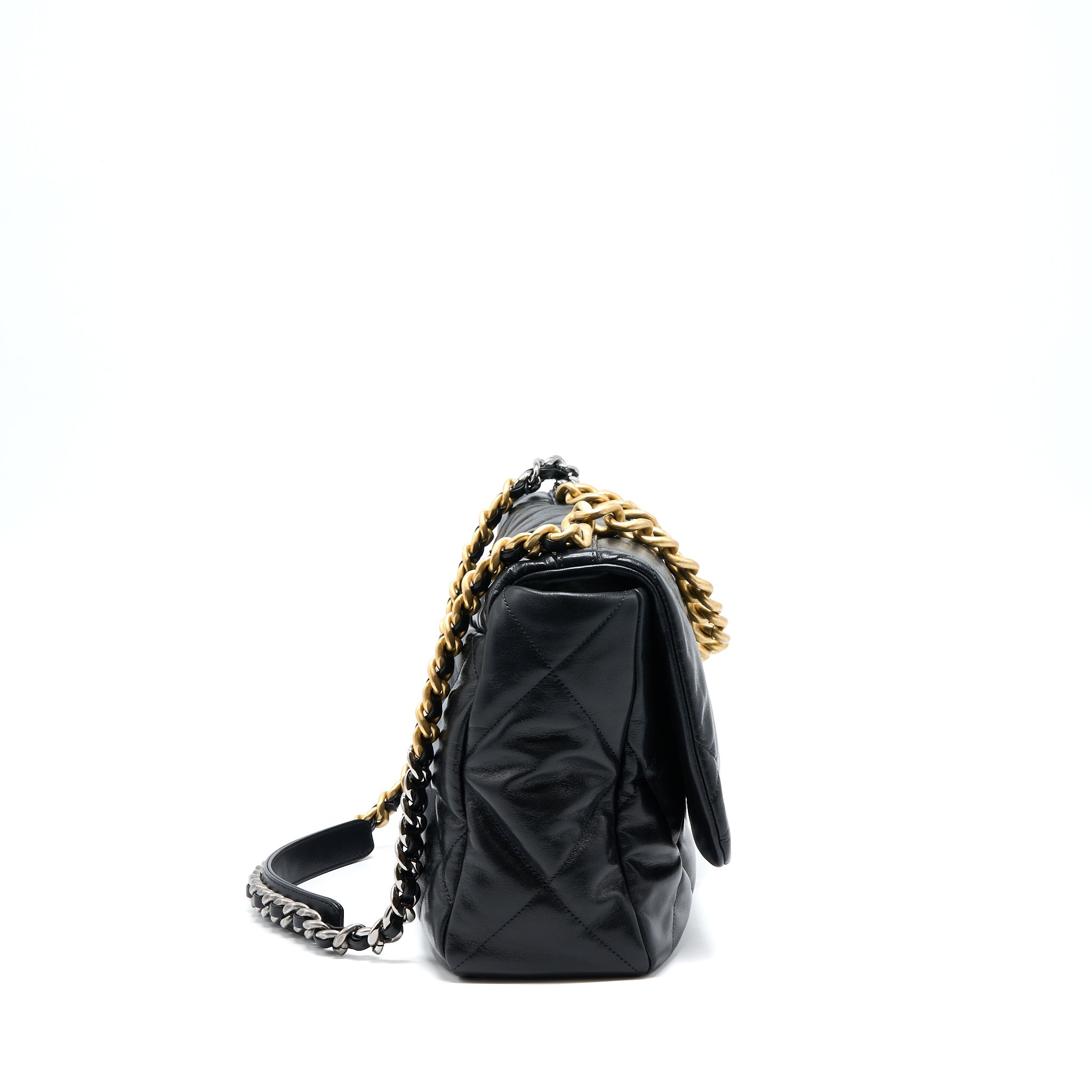 CHANEL MAXI 19 BAG GOATSKIN BLACK MULTICOLOUR HARDWARE