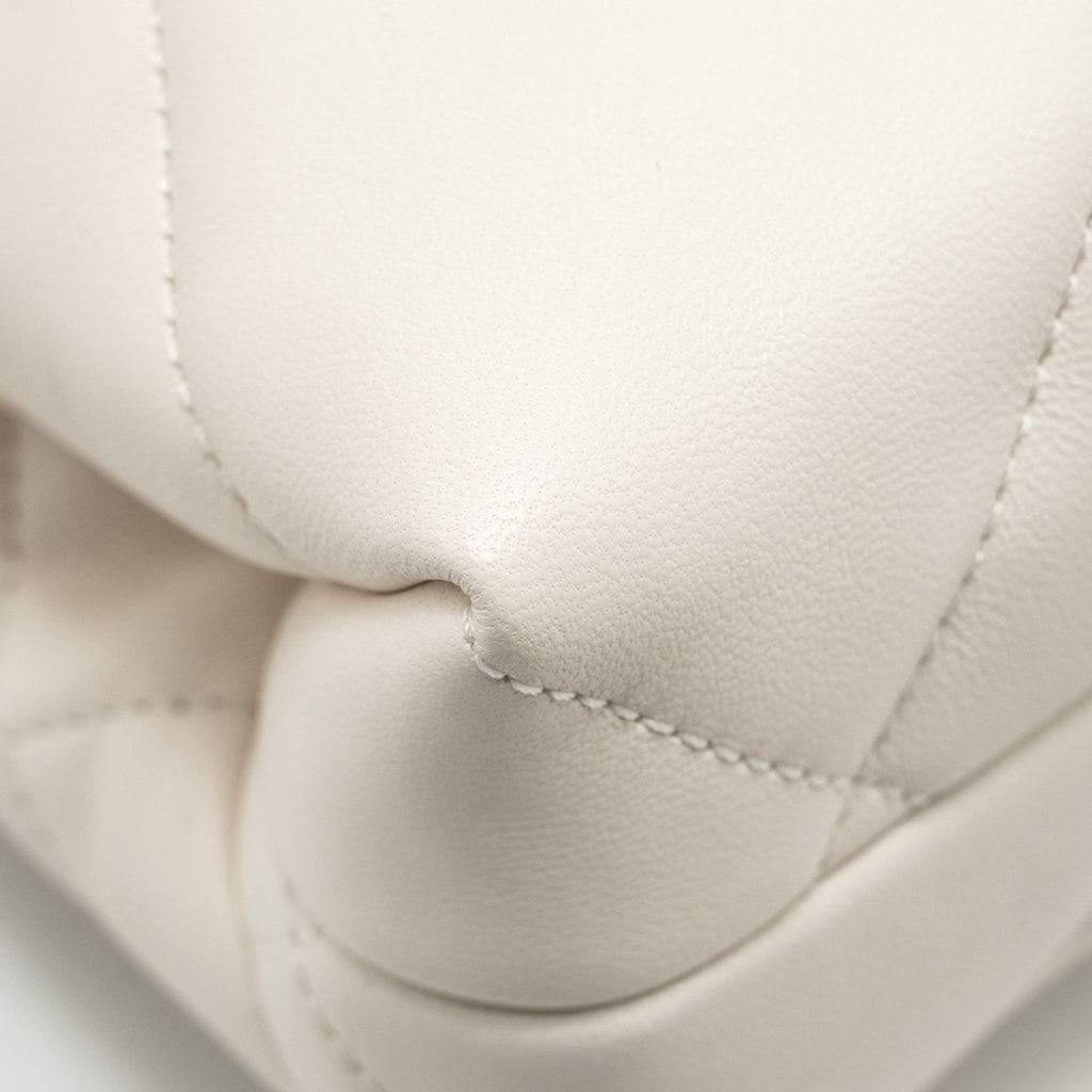 CHANEL 22B CHAIN CUSHION FLAP BAG LAMBSKIN WHITE GHW (MICROCHIP)
