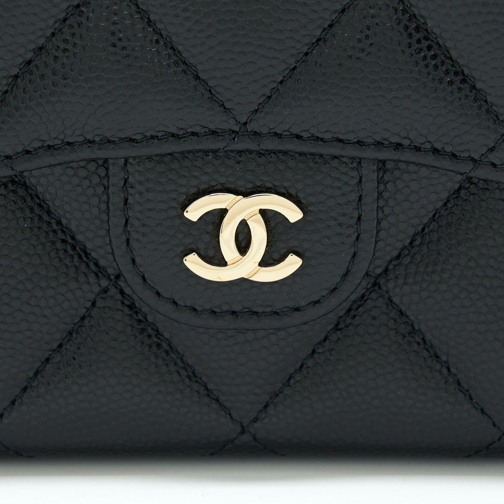 CHANEL CARD HOLDER ON CHAIN CAVIAR BLACK LGHW