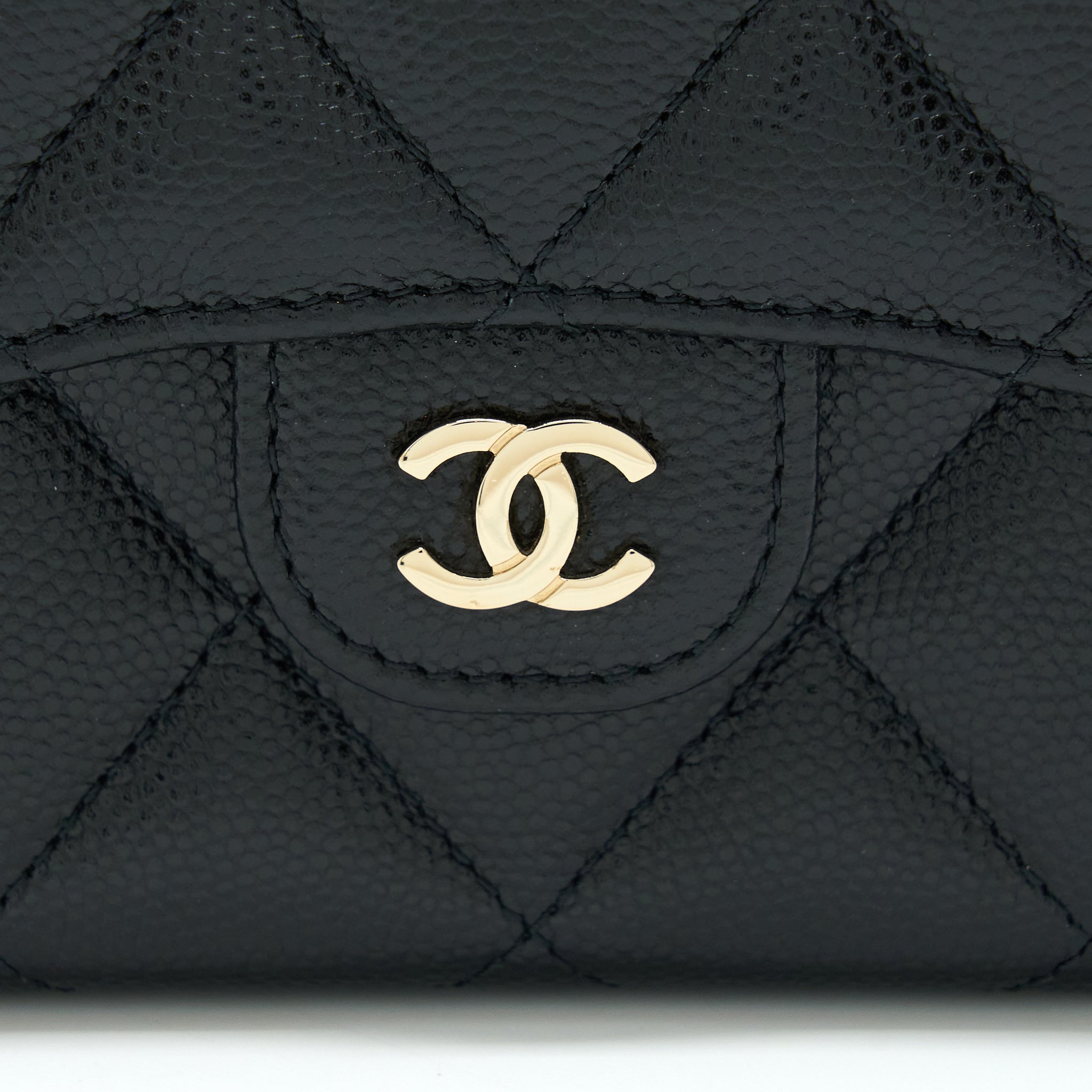 CHANEL CARD HOLDER ON CHAIN CAVIAR BLACK LGHW