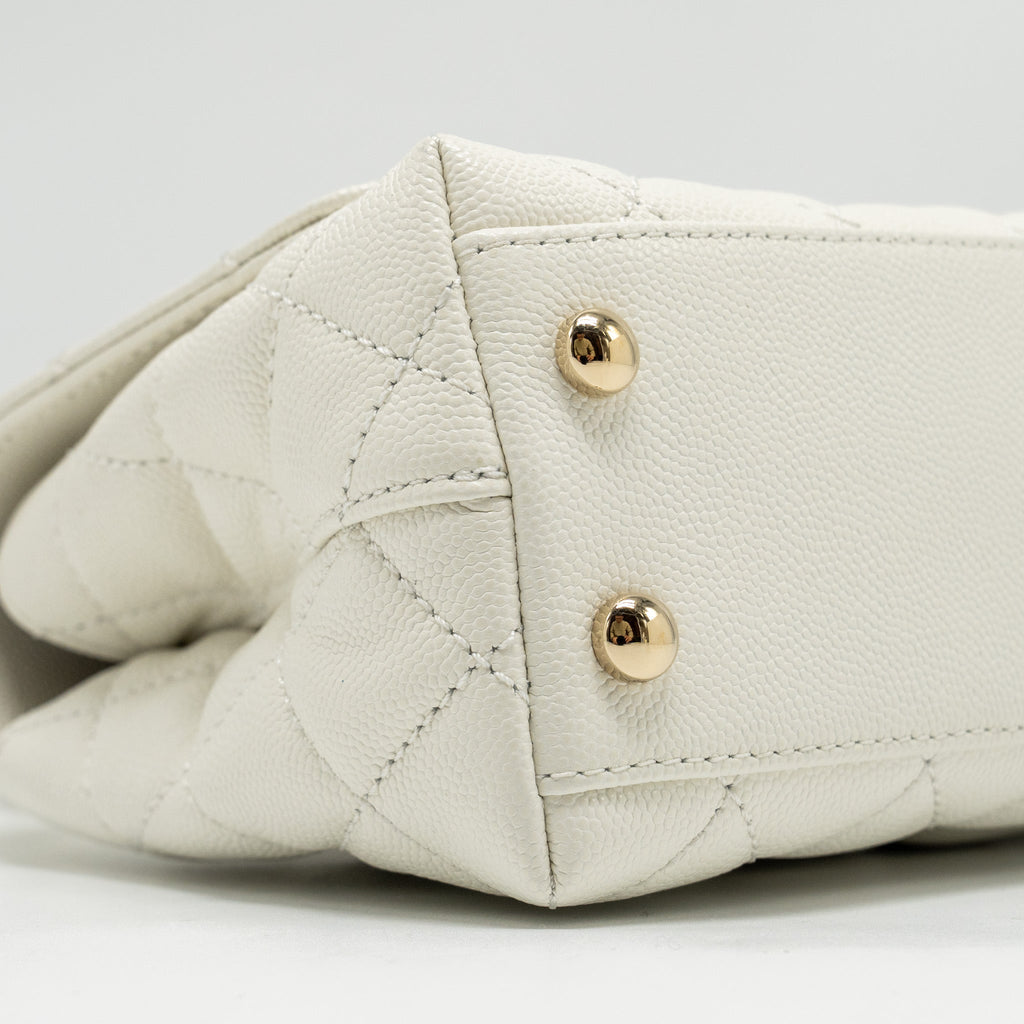 CHANEL MINI COCO HANDLE CAVIAR WHITE LGHW (MICROCHIP)