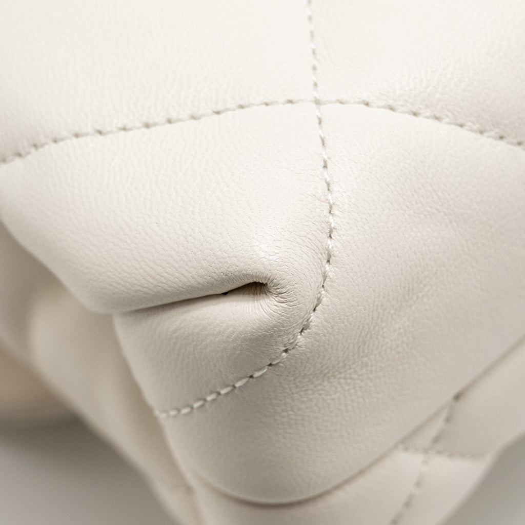 CHANEL 22B CHAIN CUSHION FLAP BAG LAMBSKIN WHITE GHW (MICROCHIP)