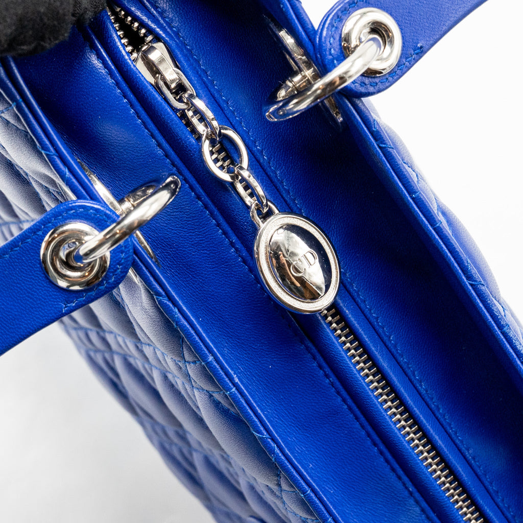 DIOR MEDIUM LADY DIOR LAMBSKIN BLUE SHW