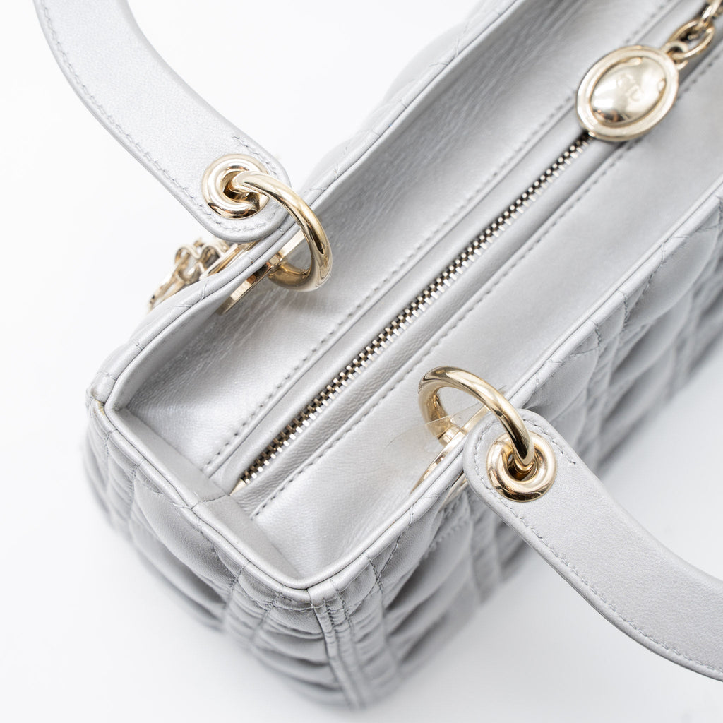 DIOR MEDIUM LADY DIOR LAMBSKIN GREY LGHW