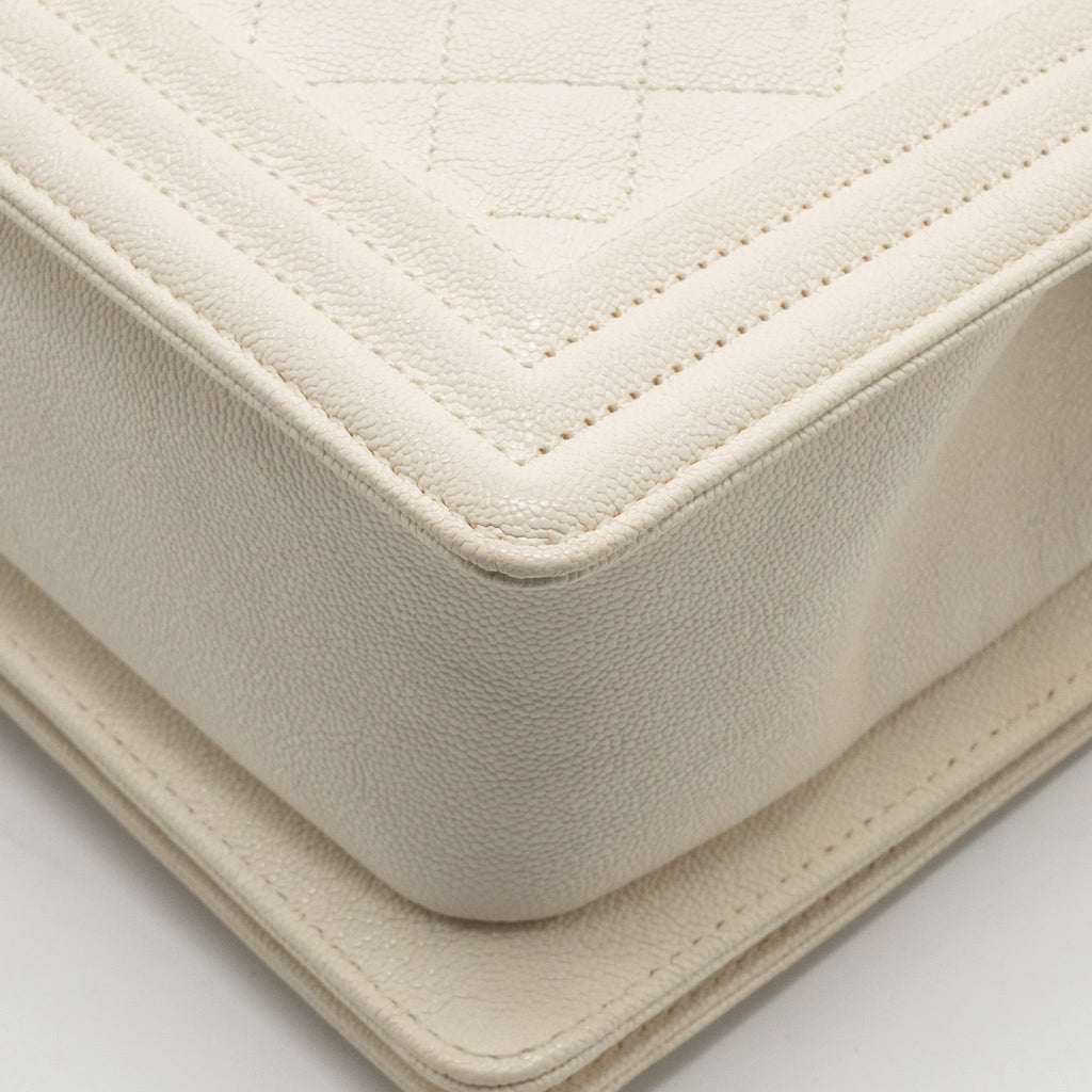 CHANEL MEDIUM BOY BAG CAVIAR WHITE LGHW