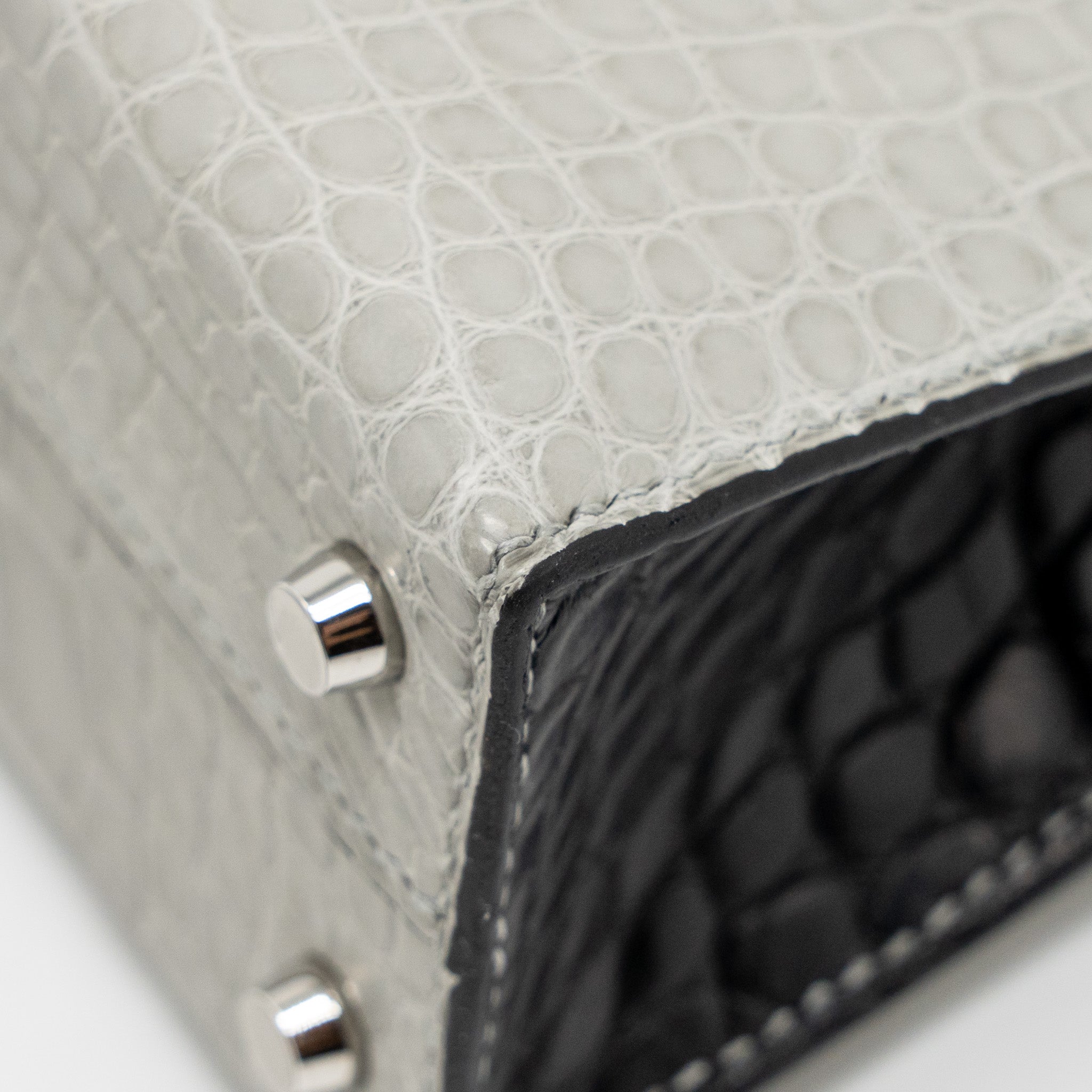 HERMES MINI KELLY II ALLIGATOR MISSISSIPPIENSIS MATT GRIS PERLE / BLACK SHW