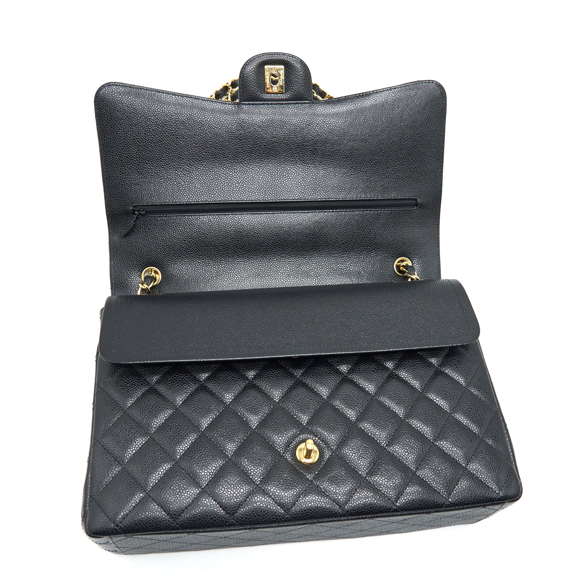 CHANEL MAXI CLASSIC DOUBLE FLAP CAVIAR BLACK GHW SERIAL 20