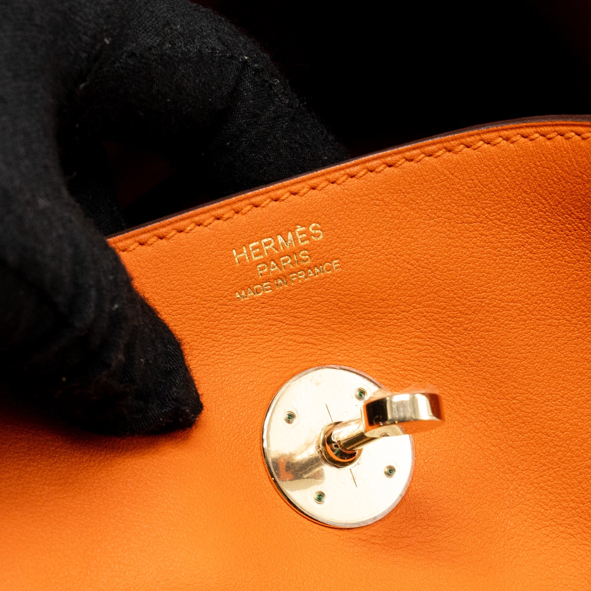 HERMES LINDY 30 SWIFT LEATHER ORANGE / RED LGHW