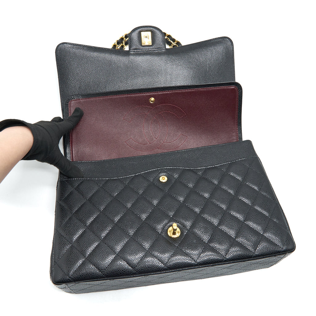 CHANEL MAXI CLASSIC DOUBLE FLAP CAVIAR BLACK GHW SERIAL 20