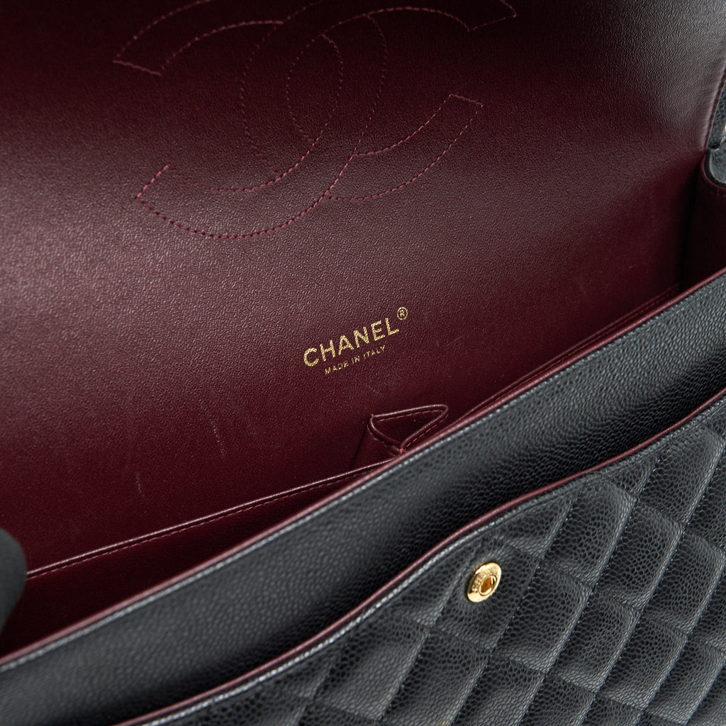 CHANEL MAXI CLASSIC DOUBLE FLAP CAVIAR BLACK GHW SERIAL 20