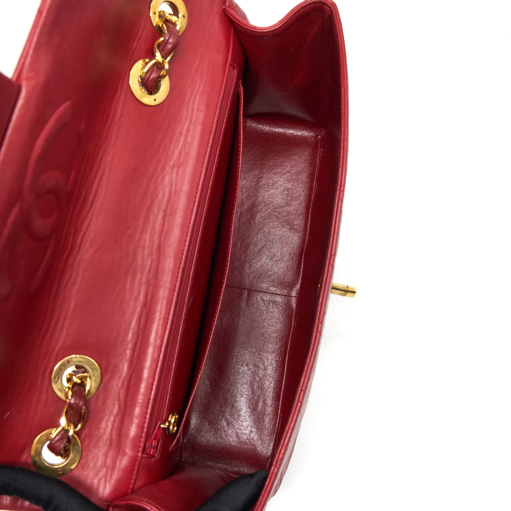 CHANEL VINTAGE MAXI FLAP BAG LAMBSKIN RED GHW