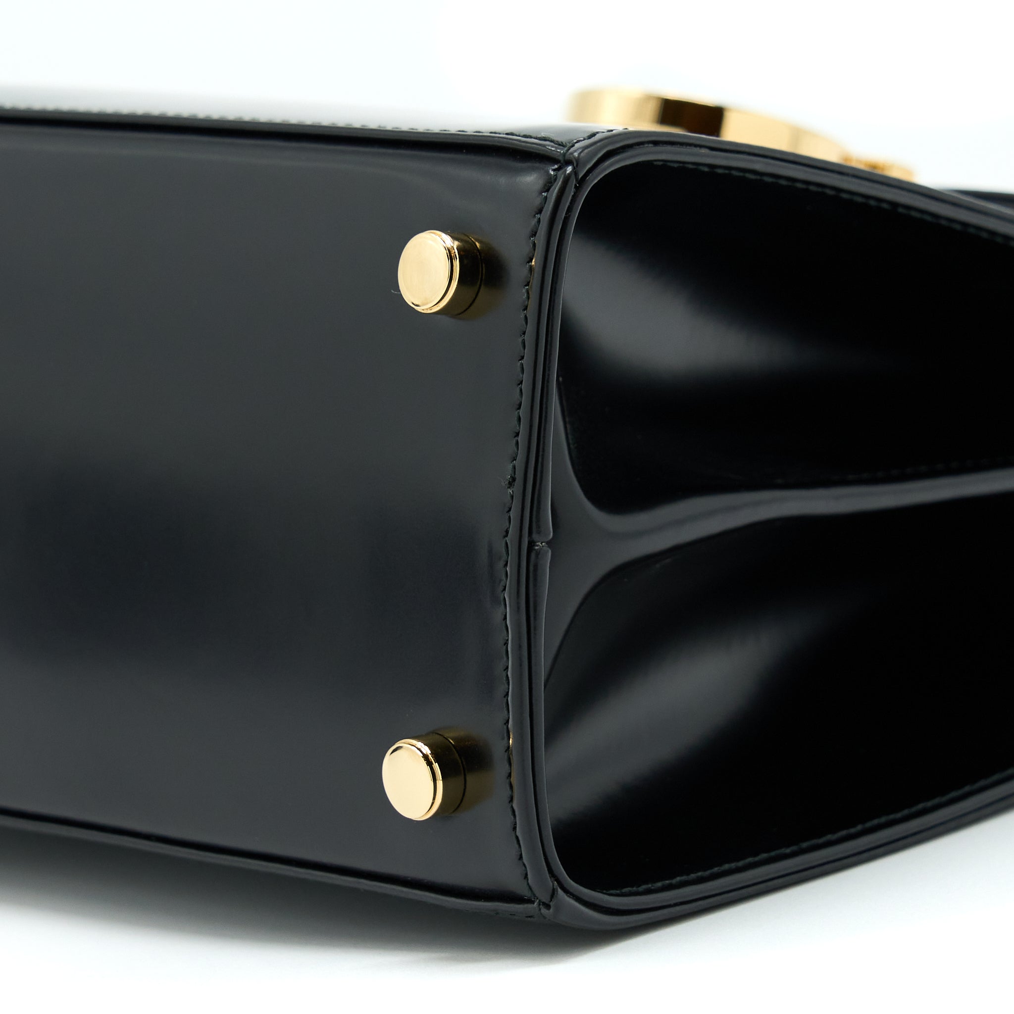 SALVATORE FERRAGAMO GANCINI TOP HANDLE BAG CALFSKIN BLACK GHW