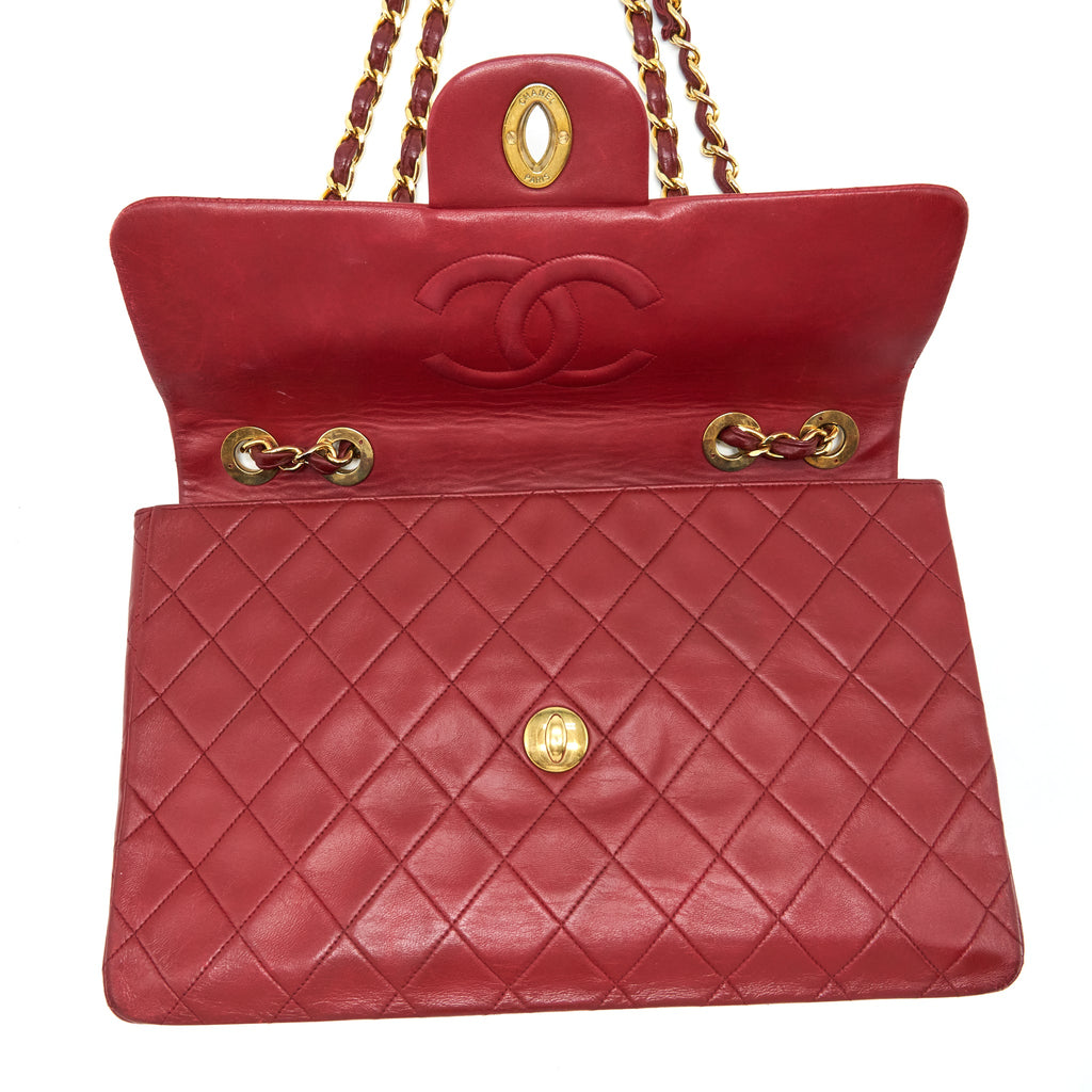 CHANEL VINTAGE MAXI FLAP BAG LAMBSKIN RED GHW
