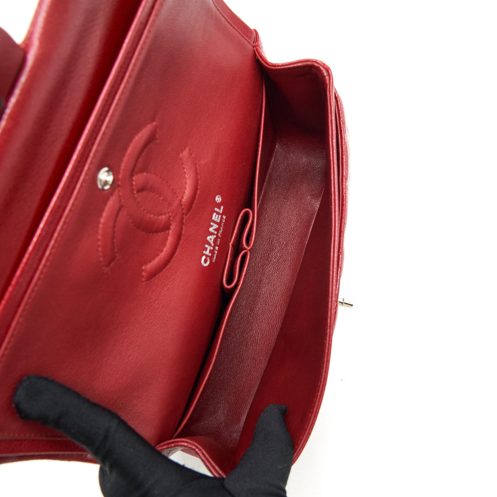 CHANEL MEDIUM CLASSIC DOUBLE FLAP BAG CAVIAR RED SHW