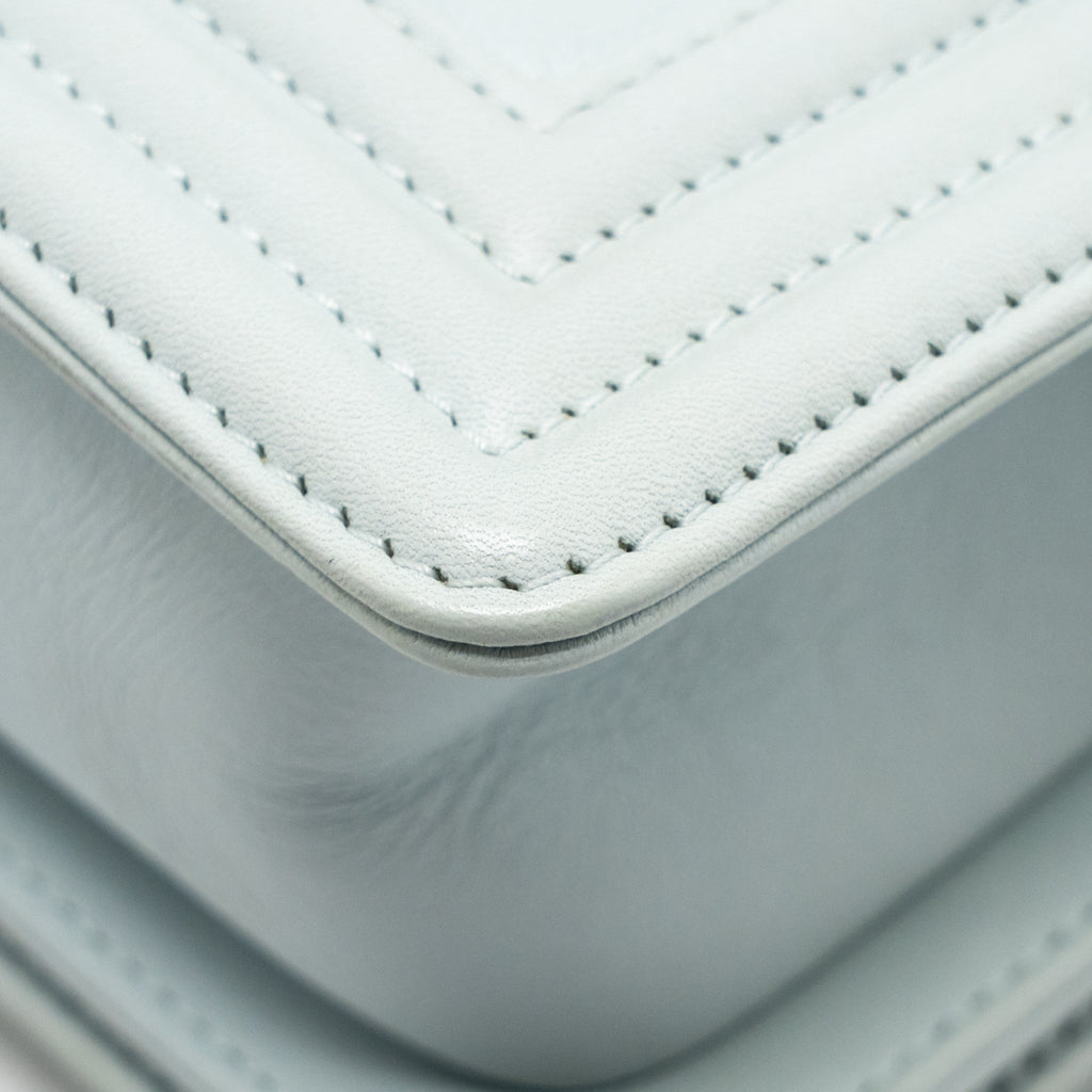 CHANEL SMALL BOY BAG CALFSKIN LIGHT BLUE SHW (MICROCHIP)