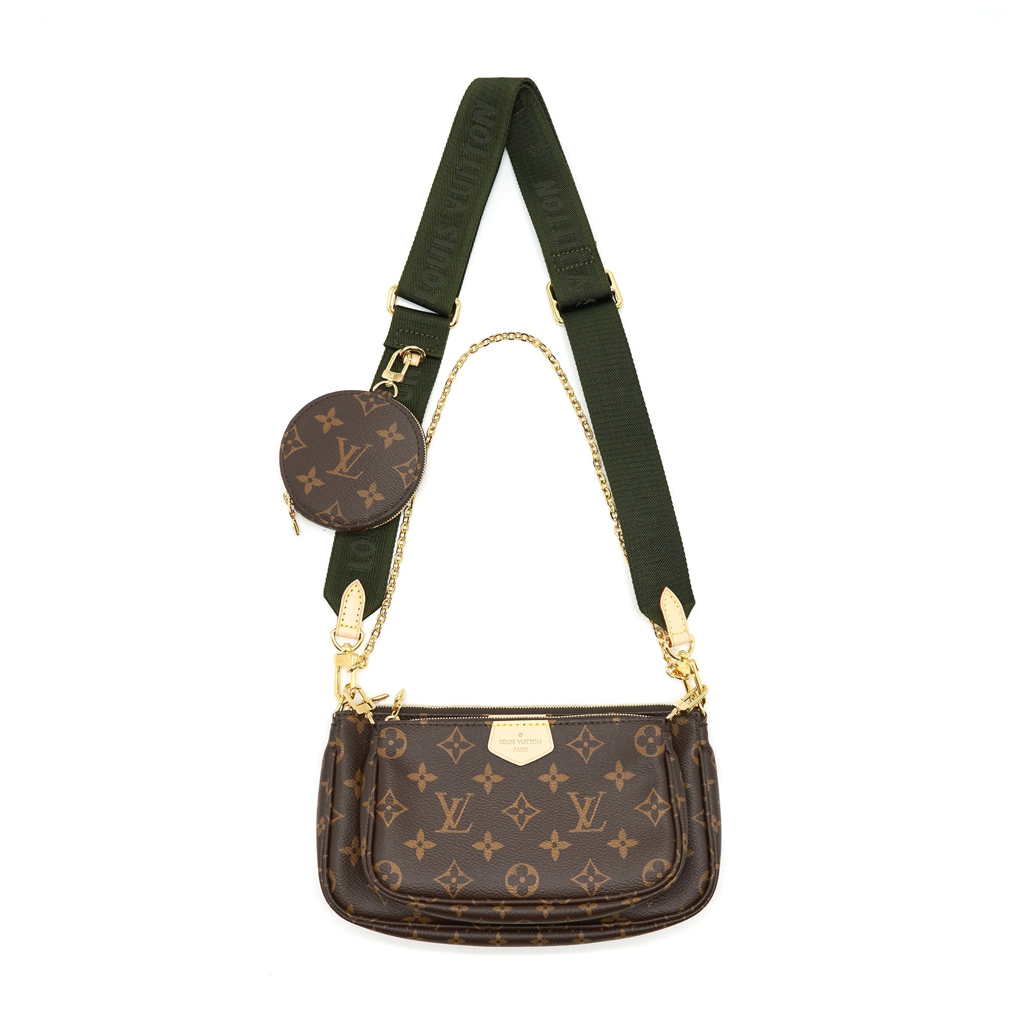 LOUIS VUITTON MULTI POCHETTE ACCESSORIES MONOGRAM CANVAS WITH KHAKI STRAP