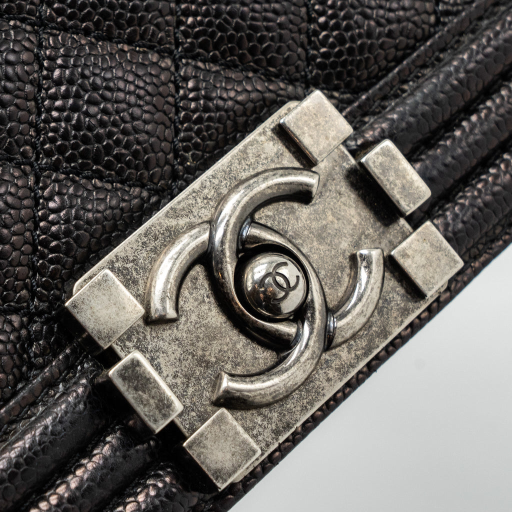 CHANEL SMALL BOY BAG CAVIAR BLACK RUTHENIUM HARDWARE