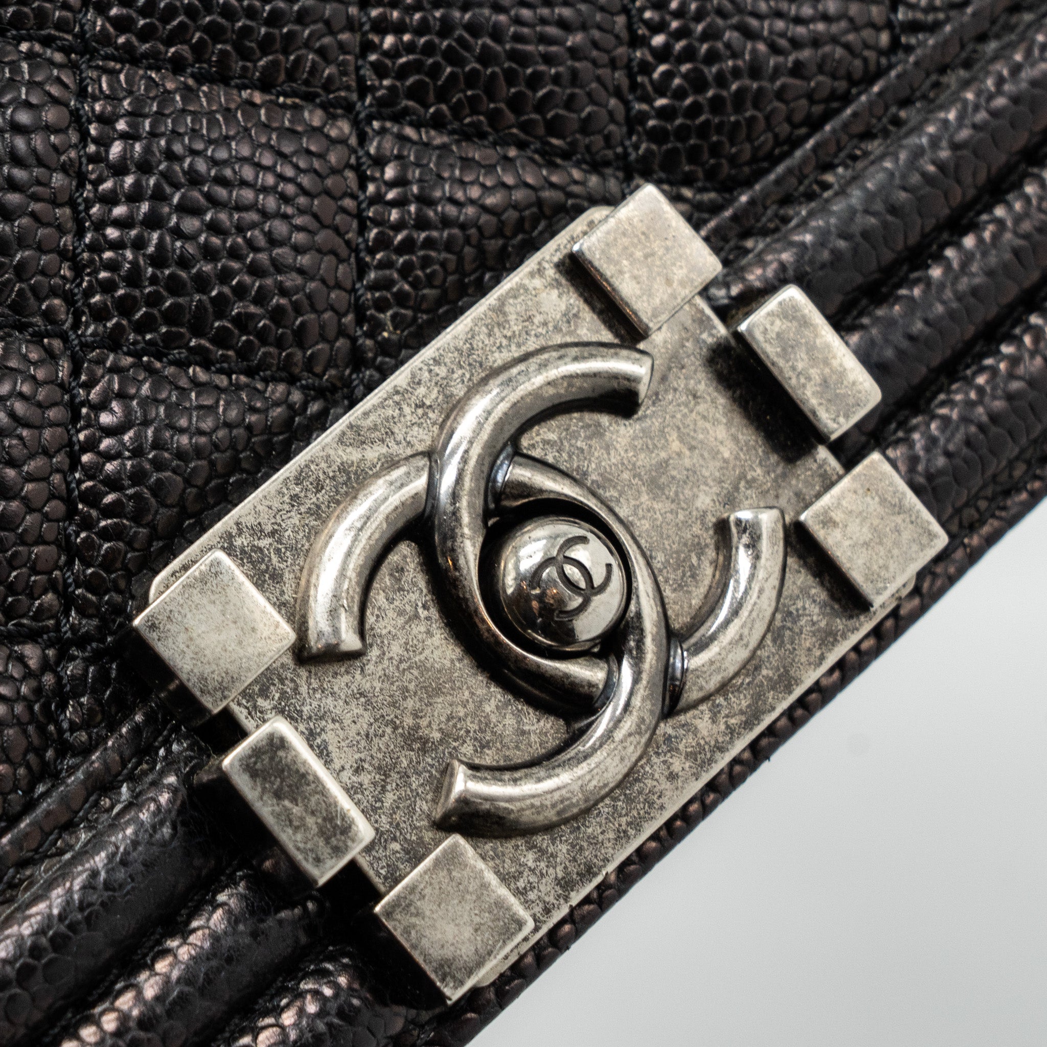 CHANEL SMALL BOY BAG CAVIAR BLACK RUTHENIUM HARDWARE