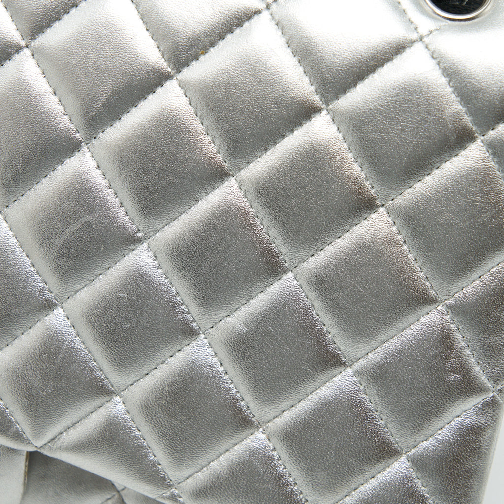 CHANEL MAXI CLASSIC DOUBLE FLAP BAG LAMBSKIN SLIVER SHW