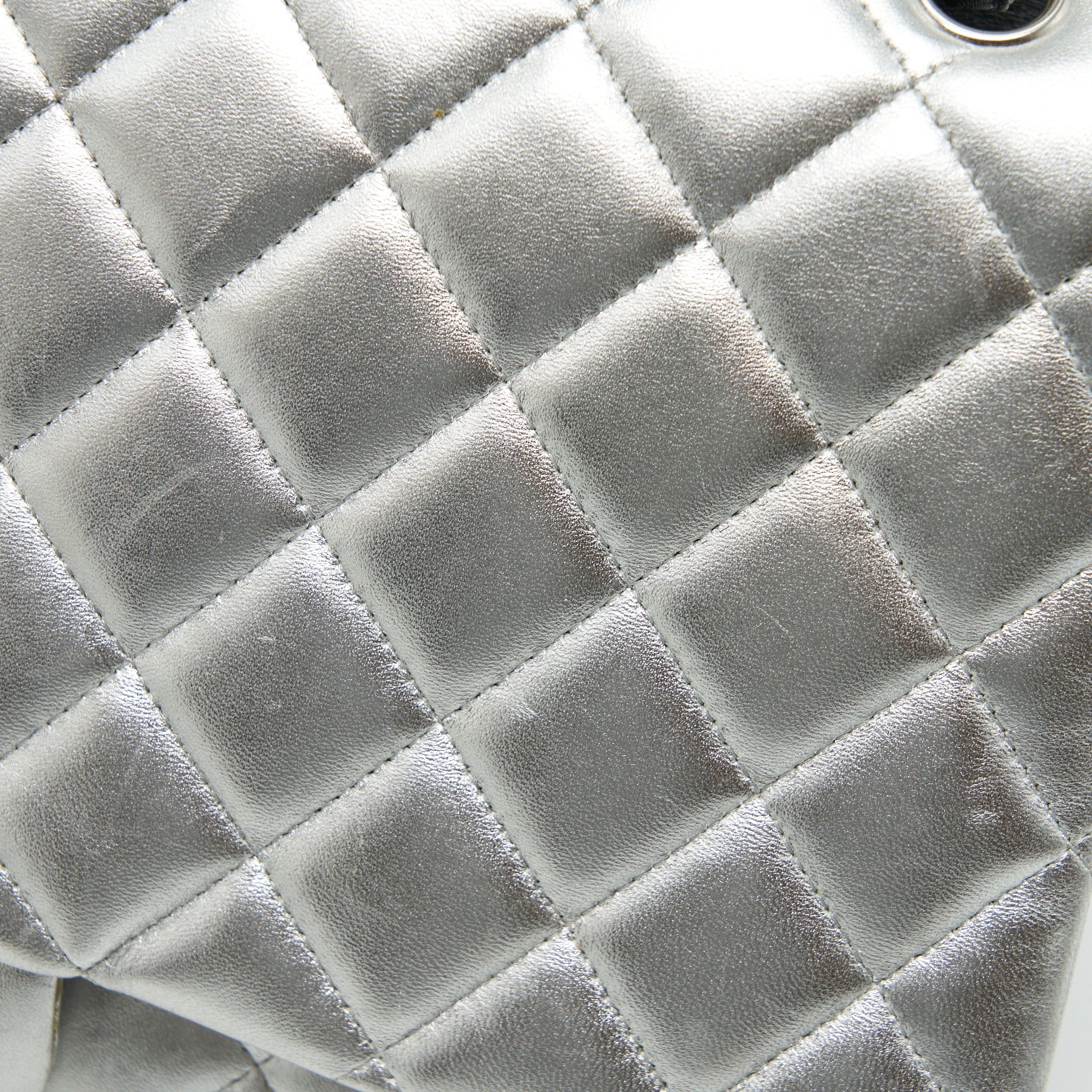 CHANEL MAXI CLASSIC DOUBLE FLAP BAG LAMBSKIN SLIVER SHW