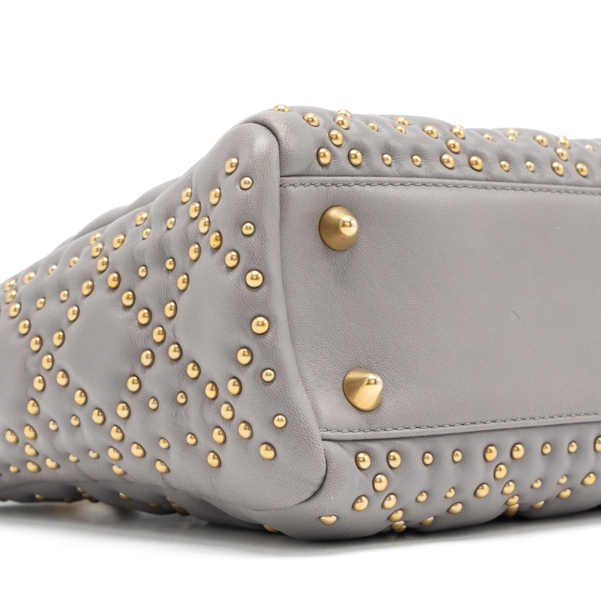 DIOR SMALL SUPPLE LADY DIOR STUDDED CALFSKIN GREY GHW