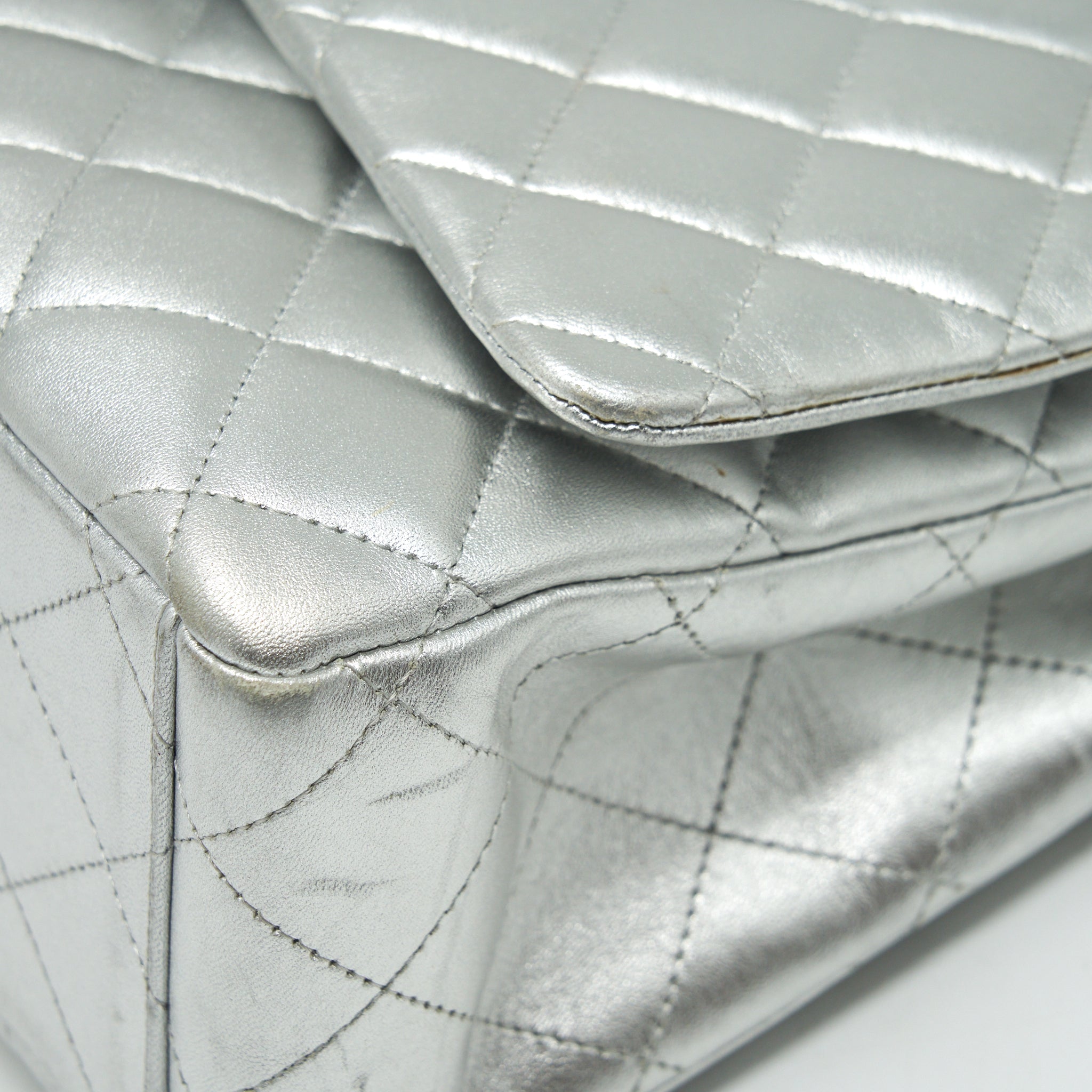 CHANEL MAXI CLASSIC DOUBLE FLAP BAG LAMBSKIN SLIVER SHW