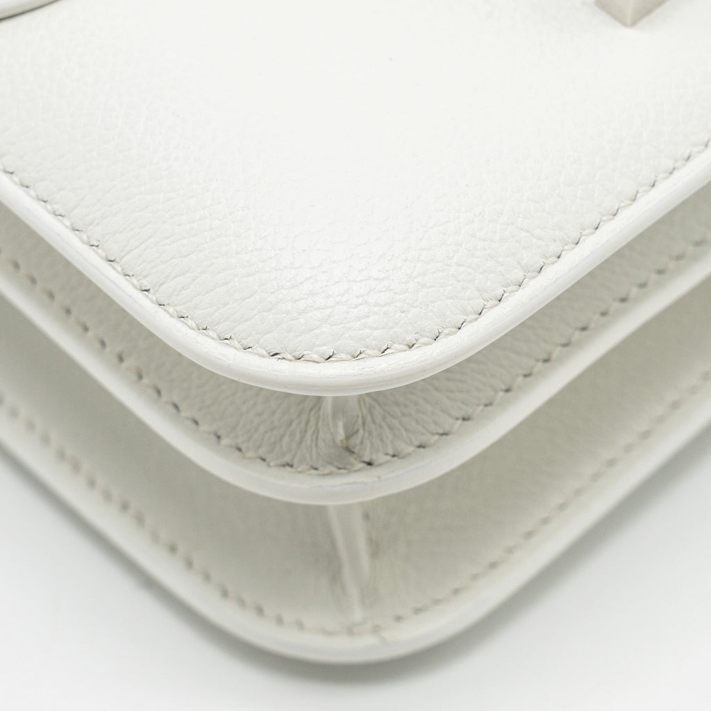 HERMES MINI CONSTANCE EVERCOLOR/ALLIGATOR MISSISSIPPIENSIS LISSE BUCKLE NEW WHITE / GRIS CIMENT SHW