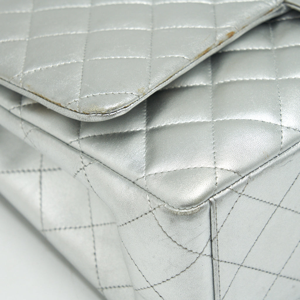 CHANEL MAXI CLASSIC DOUBLE FLAP BAG LAMBSKIN SLIVER SHW