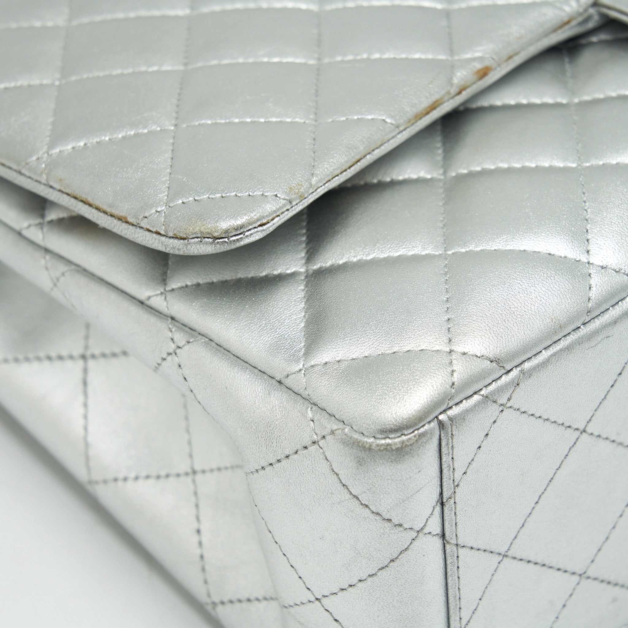 CHANEL MAXI CLASSIC DOUBLE FLAP BAG LAMBSKIN SLIVER SHW