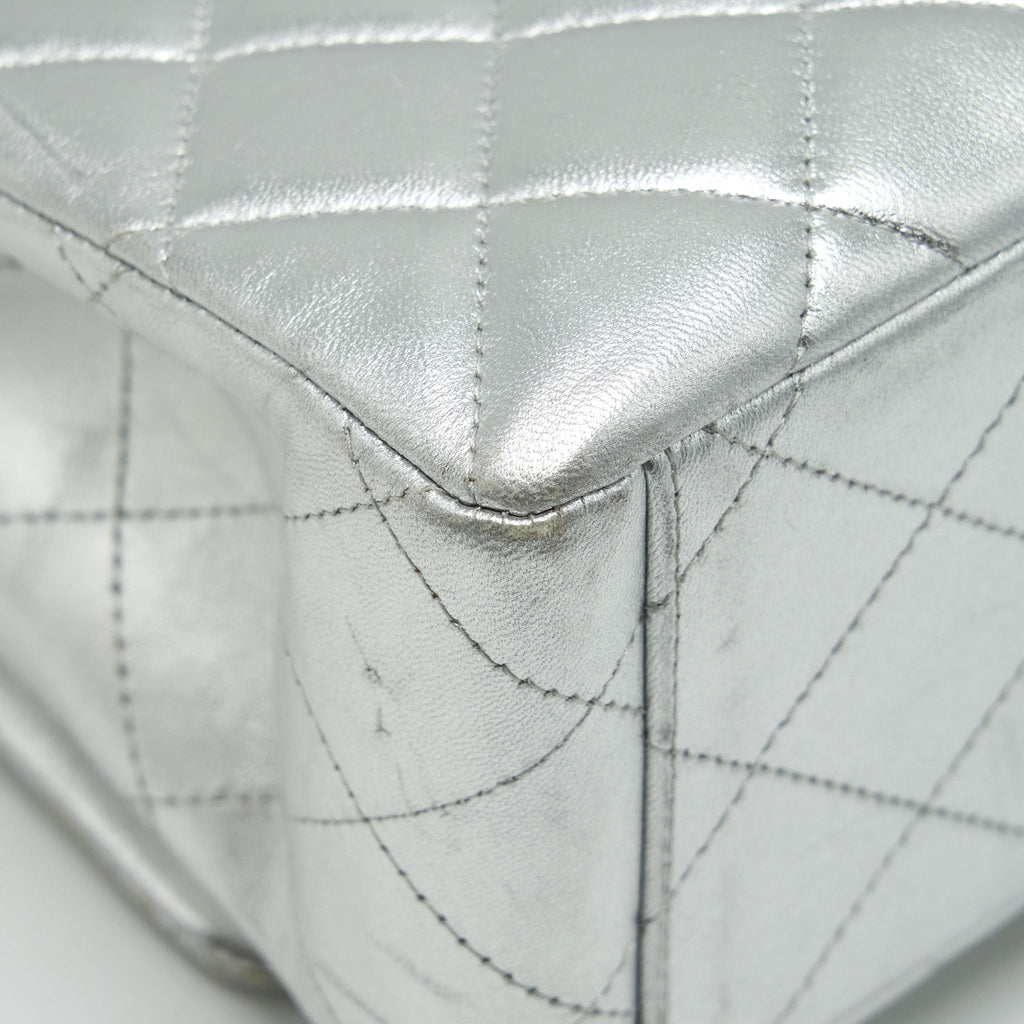 CHANEL MAXI CLASSIC DOUBLE FLAP BAG LAMBSKIN SLIVER SHW