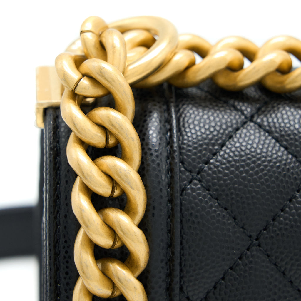 CHANEL SMALL BOY CAVIAR BLACK BRUSHED GHW (MICROCHIP)