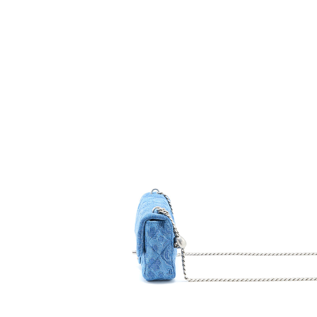 CHANEL COCO LOVE FLAP BAG CAMELLIA DENIM BLUE SHW (MICROCHIP)