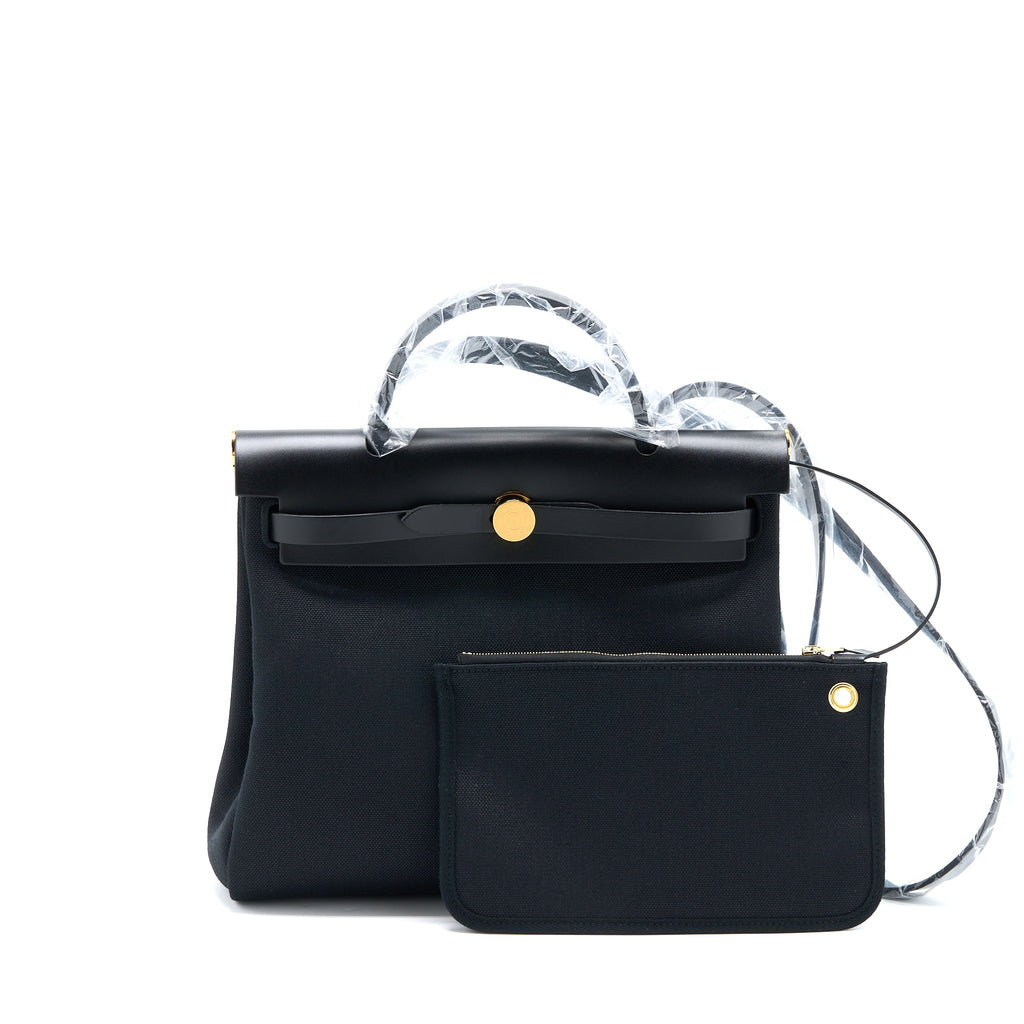 HERMES HERBAG ZIP 31 BAG CANVAS/HUNTER BLACK GHW