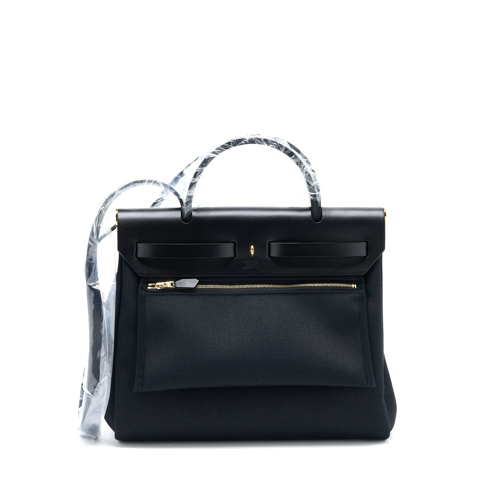 HERMES HERBAG ZIP 31 BAG CANVAS/HUNTER BLACK GHW