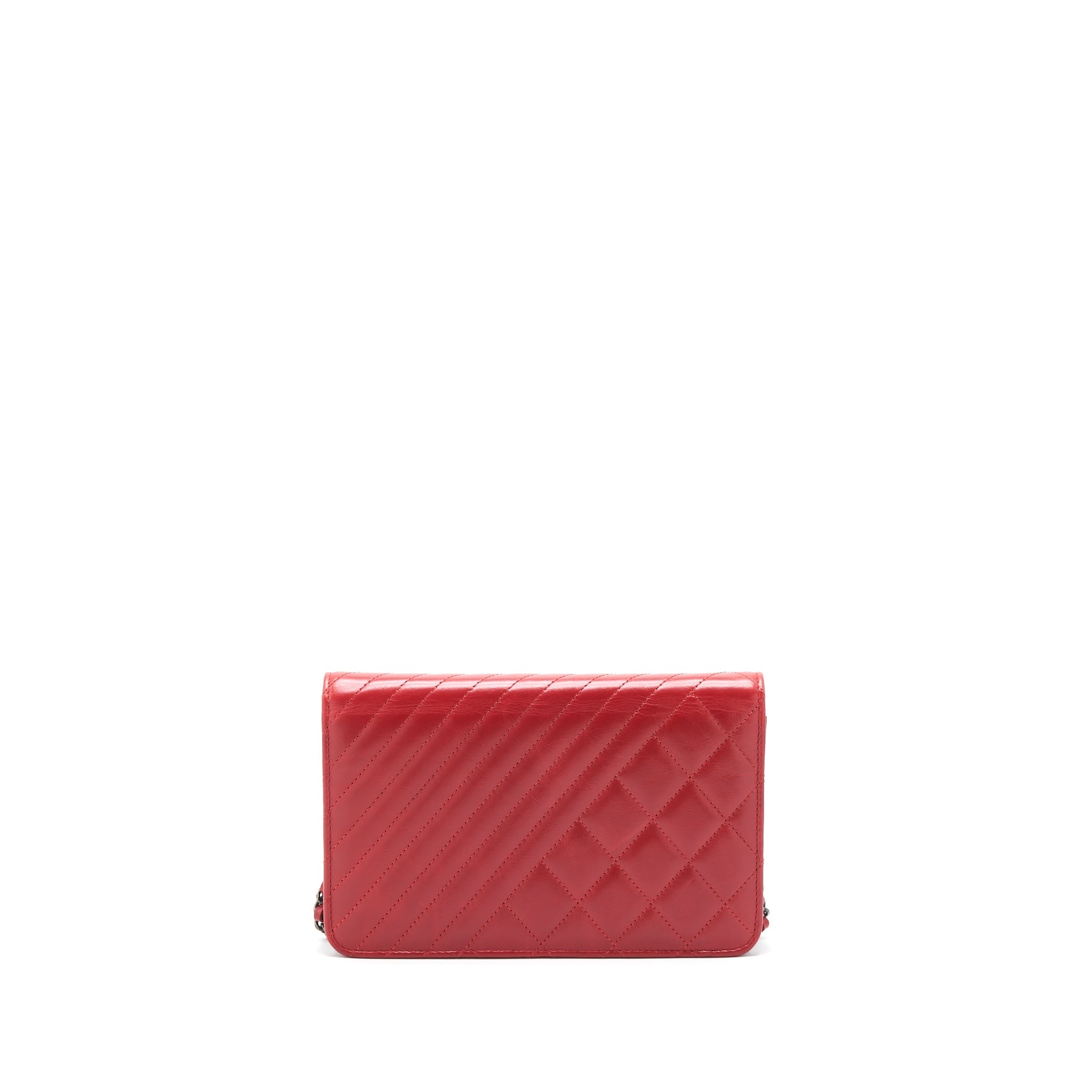 CHANEL WALLET ON CHAIN RED CALFSKIN RUTHENIUM HARDWARE