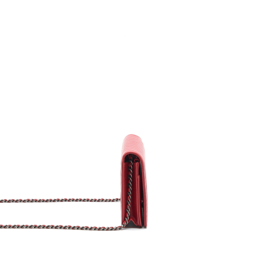 CHANEL WALLET ON CHAIN RED CALFSKIN RUTHENIUM HARDWARE