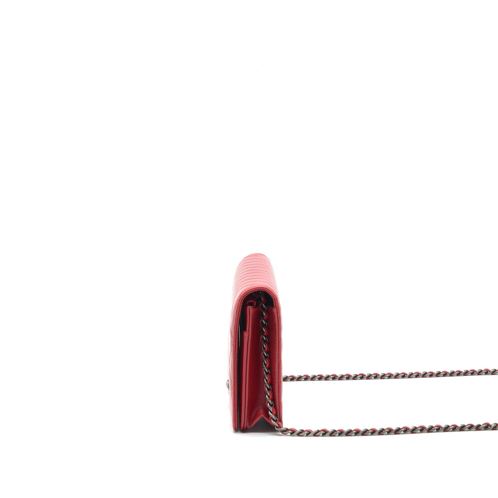 CHANEL WALLET ON CHAIN RED CALFSKIN RUTHENIUM HARDWARE