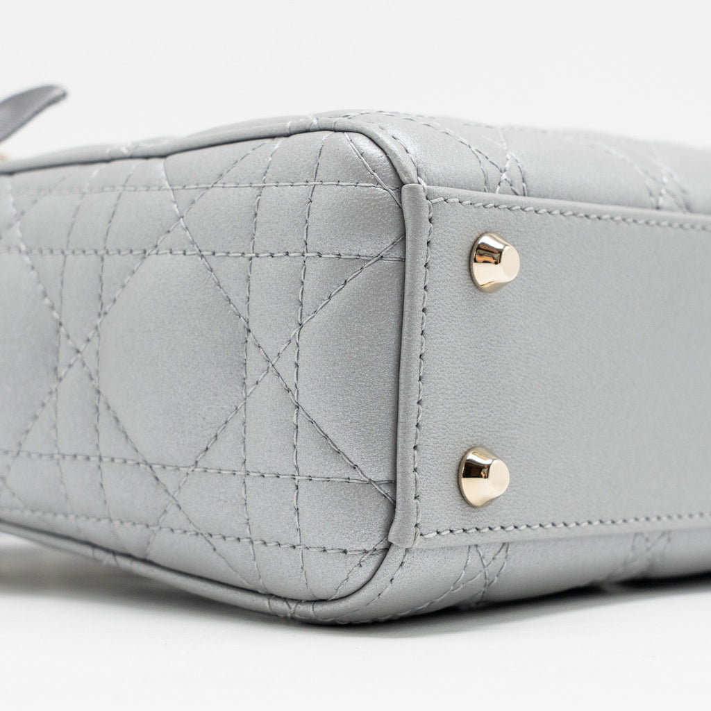 DIOR MINI LADY DIOR LAMBSKIN LIGHT GREY LGHW