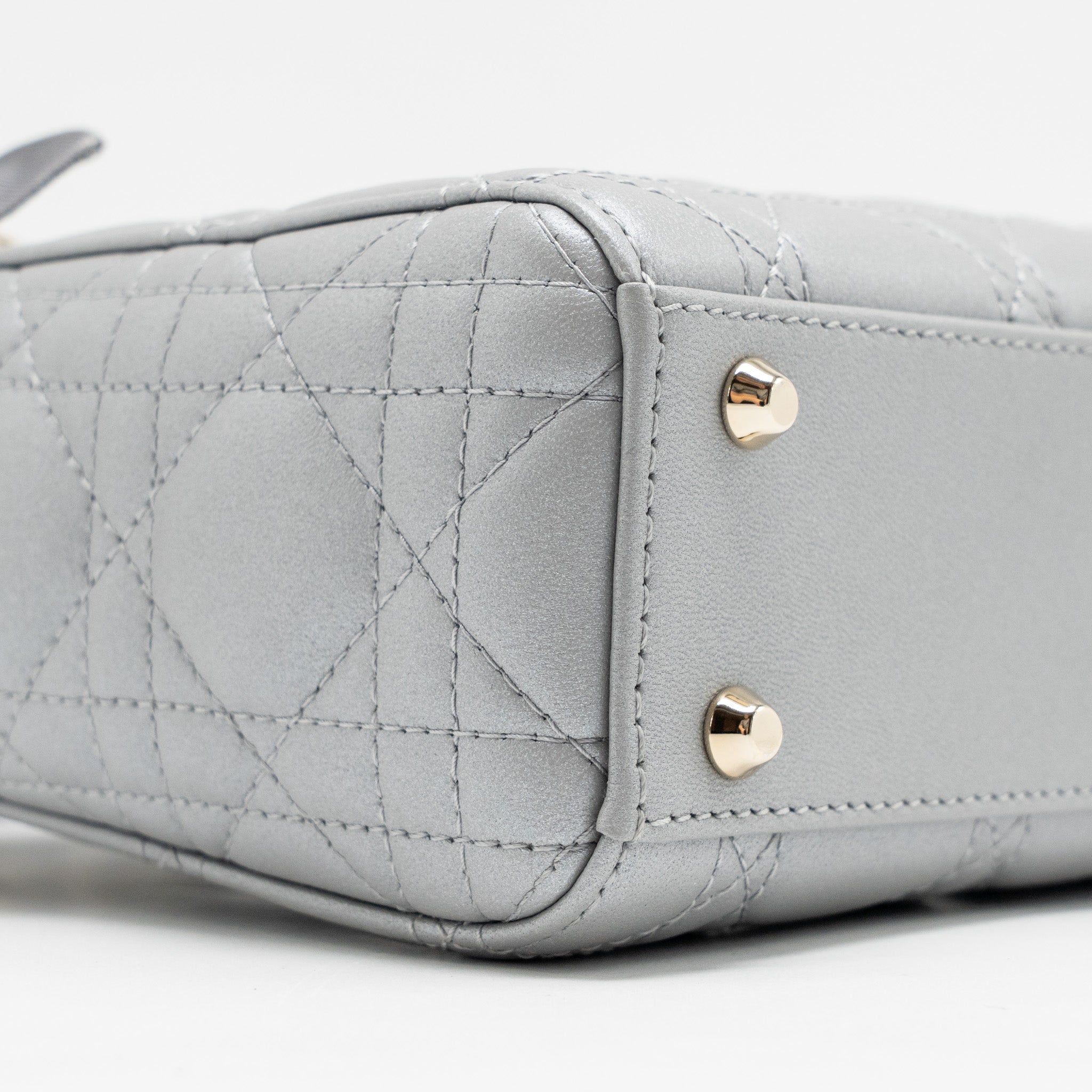 DIOR MINI LADY DIOR LAMBSKIN LIGHT GREY LGHW