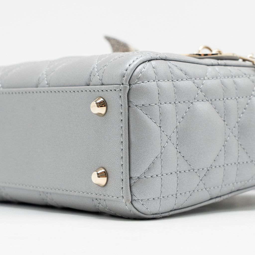 DIOR MINI LADY DIOR LAMBSKIN LIGHT GREY LGHW