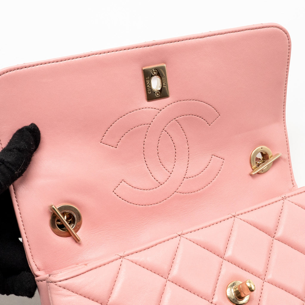 CHANEL TOP HANDLE TRENDY CC FLAP BAG LAMBSKIN PINK LGHW