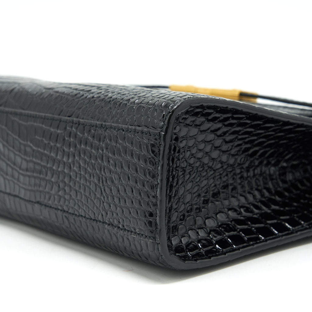 SAINT LAURENT/YSL MANHATTAN SHOULDER BAG SHINY CROC-EMBOSSED BLACK GHW