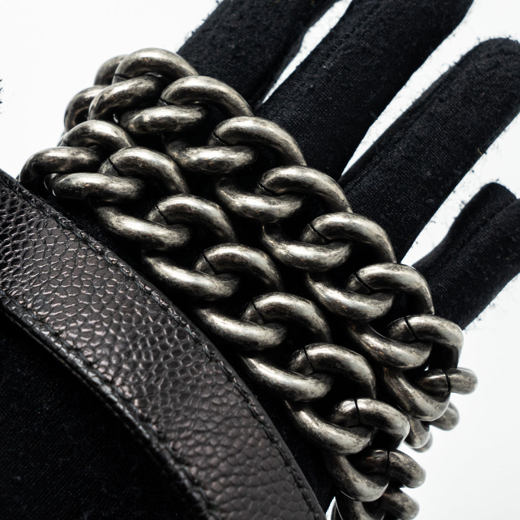 CHANEL SMALL BOY BAG CAVIAR BLACK RUTHENIUM HARDWARE