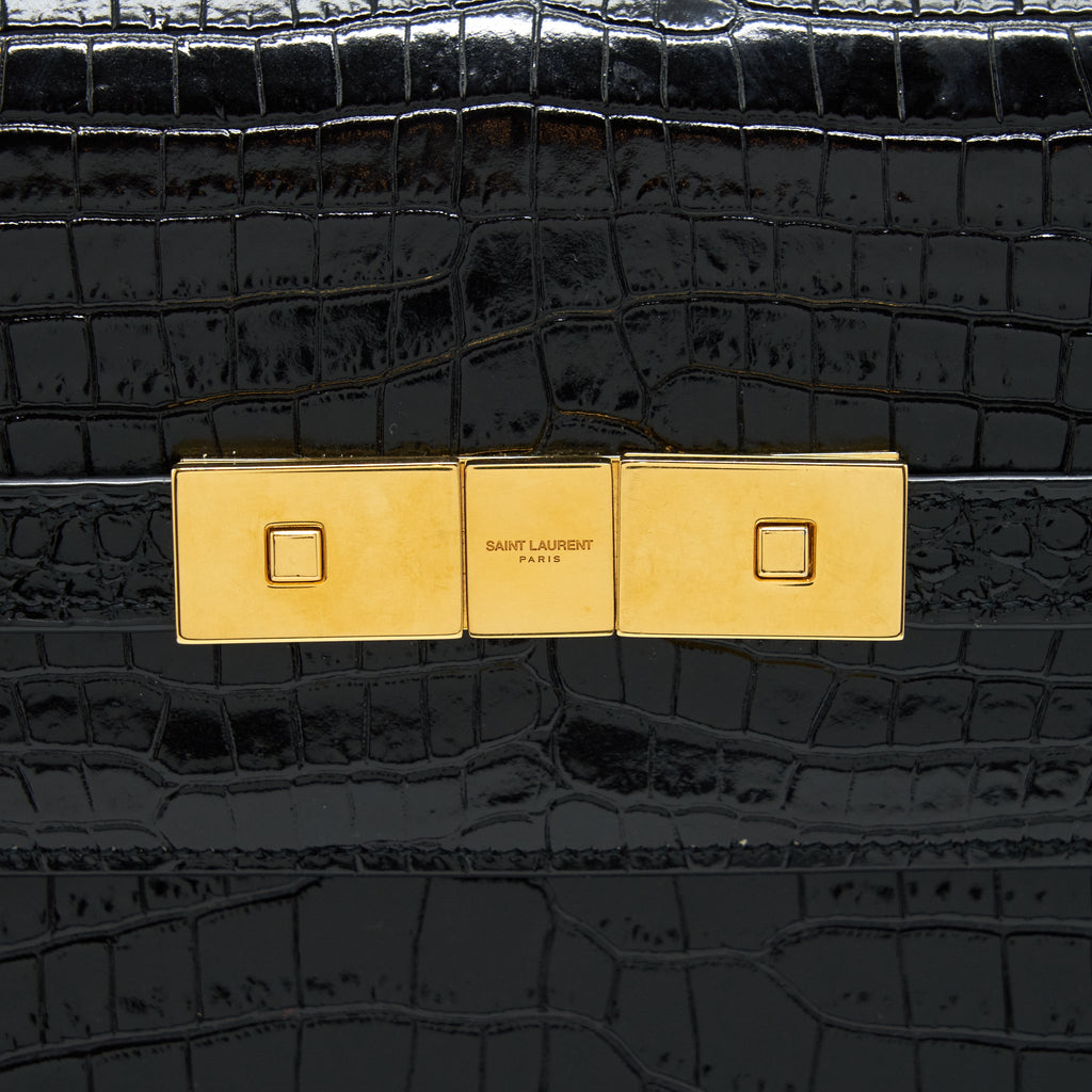 SAINT LAURENT/YSL MANHATTAN SHOULDER BAG SHINY CROC-EMBOSSED BLACK GHW