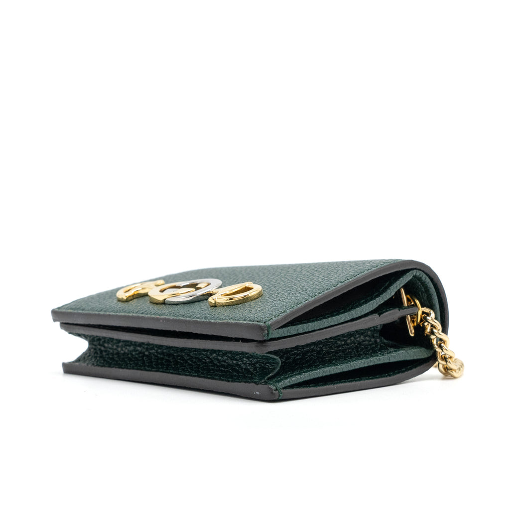 GUCCI ZUMI MINI WALLET WITH CHAIN CALFSKIN DARK GREEN GHW
